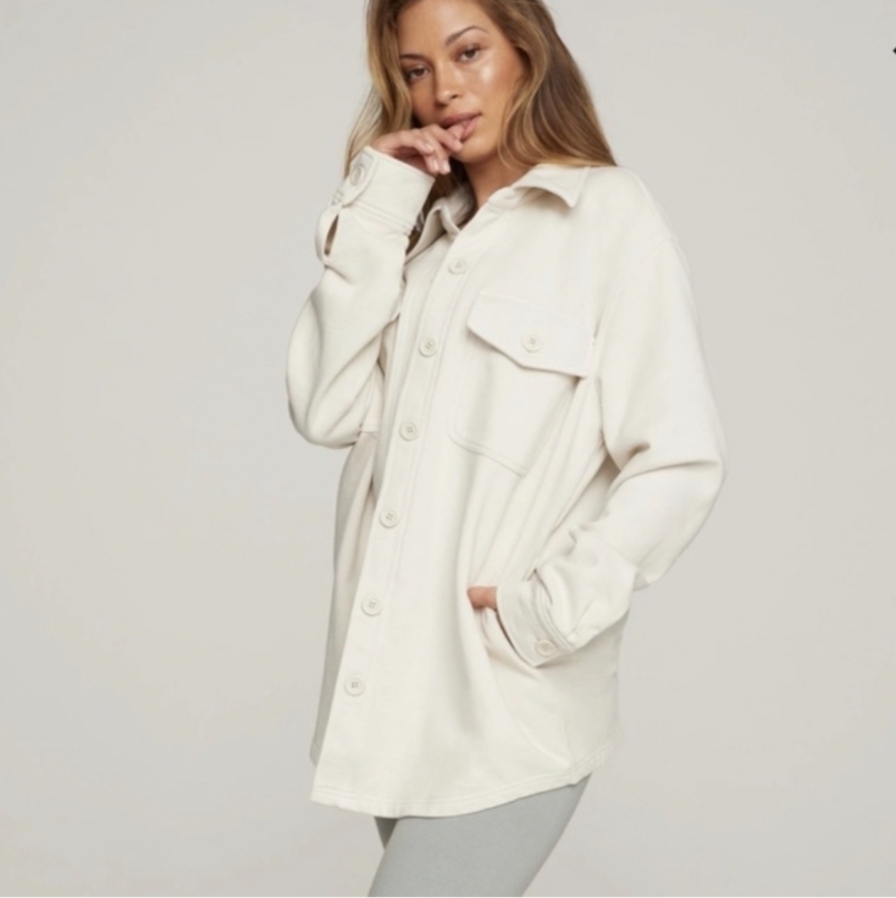 Good American Fleece Shacket Women's Large Bone White Jacket